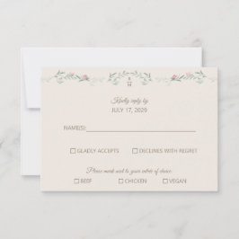 Cream Pink Foliage Monogram RSVP Response Card Karte