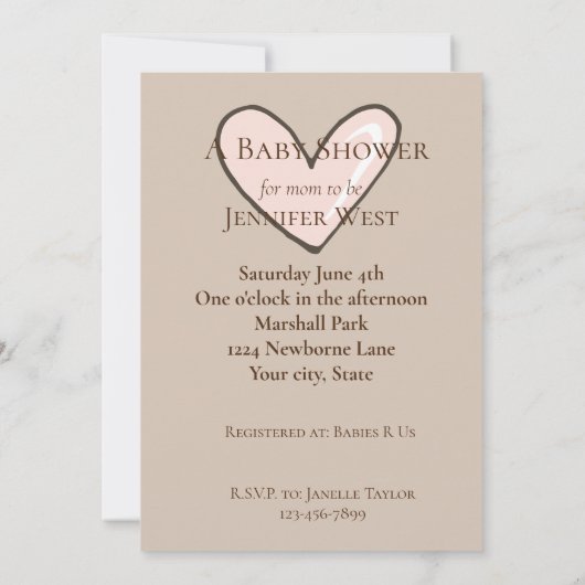 Cream Pink Heart Baby Dusche Einladung (Rückseite)