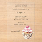 Cream Pink Heart Cupcake Leopard Birthday Acryleinladungen (Vorderseite)