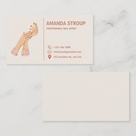 Cream Pink Modern Nail Artist Visitenkarte (Vorne/Hinten)