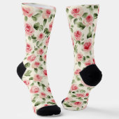 Cream Pink Roses Floral Socken (Gewinkelt)