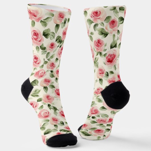 Cream Pink Roses Floral   Socken (Gewinkelt)