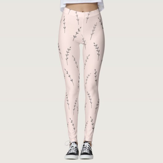Cream Pink Women's Leaf Print Leggings (Vorderseite)