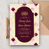 Cream Plum Quatrefoil QR Code Muslime Hochzeit Einladung