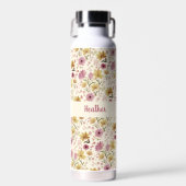 Cream Plum Wildflower Watercolor Monogram Name Trinkflasche (Vorne)