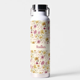Cream Plum Wildflower Watercolor Monogram Name Trinkflasche