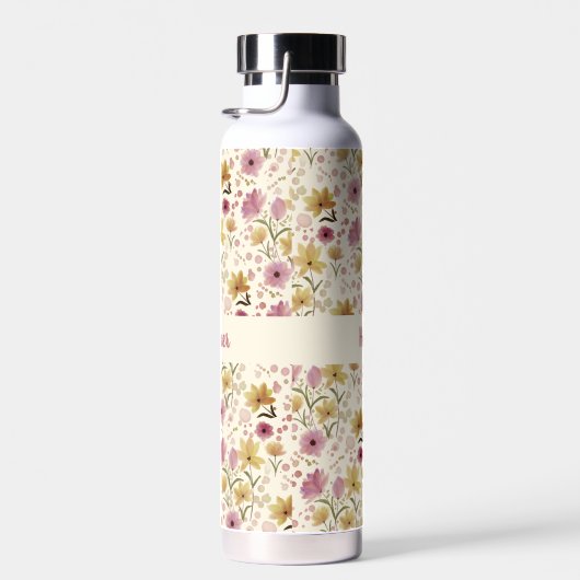 Cream Plum Wildflower Watercolor Monogram Name Trinkflasche (Rechts)