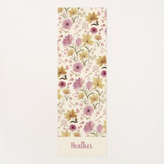 Cream Plum Wildflower Watercolor Monogram Name Yogamatte (Vorderseite)
