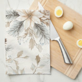 Cream Poinsettia Blue Floral Christmas Geschirrtuch (Viertel Falte)