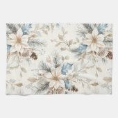 Cream Poinsettia Blue Floral Christmas Geschirrtuch (Horizontal)