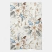 Cream Poinsettia Blue Floral Christmas Geschirrtuch (Vertikal)