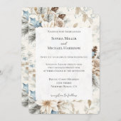 Cream Poinsettia Blue Floral Wedding Einladung (Vorne/Hinten)