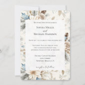 Cream Poinsettia Blue Floral Wedding Einladung (Vorderseite)