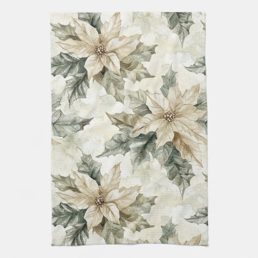 Cream Poinsettia Blume Geschirrtuch (Vertikal)
