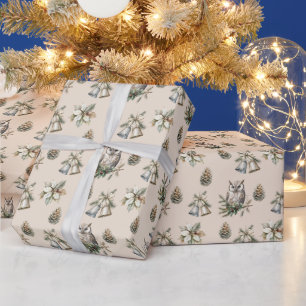 Cream Poinsettia Blume Owls Bells Geschenkpapier