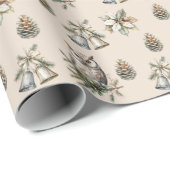 Cream Poinsettia Blume Owls Bells Geschenkpapier (Rolleneckpunkt)