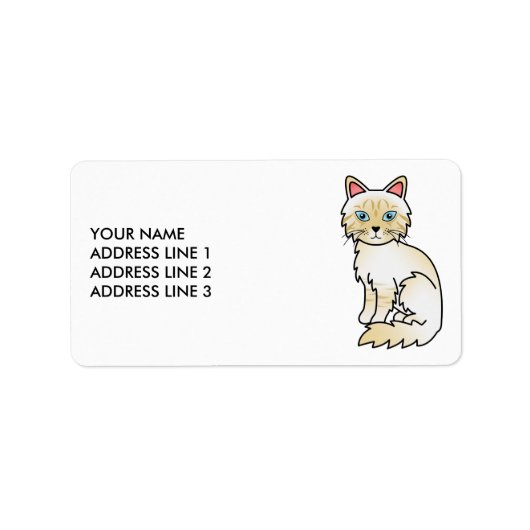 Cream Point Tabby Birman/Ragdoll Cat & Custom Text Adressaufkleber (Vorne)