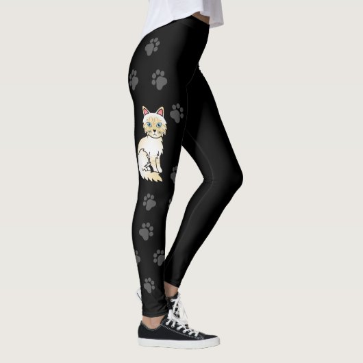 Cream Point Tabby Birman/Ragdoll Cat & Paws Black Leggings (Rechts)