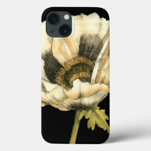 Cream Poppy Blume im schwarzen Hintergrund iPhone 13 Hülle