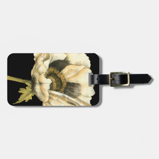 Cream Poppy Blume im schwarzen Hintergrund Gepäckanhänger (Vorderseite horizontal)