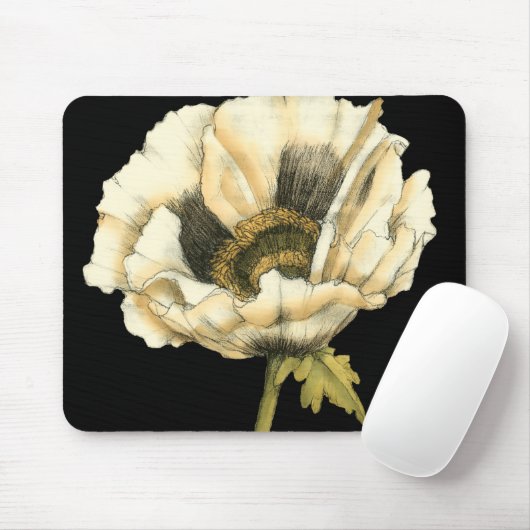 Cream Poppy Blume im schwarzen Hintergrund Mousepad (Mit Mouse)