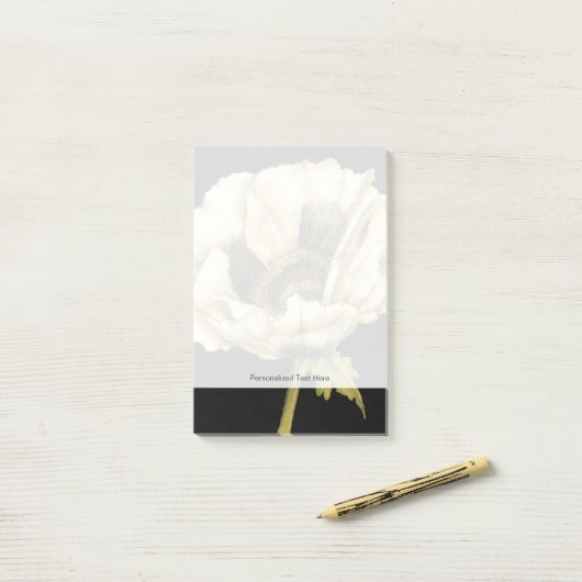 Cream Poppy Blume im schwarzen Hintergrund Post-it Klebezettel (Auf Schreibtisch)