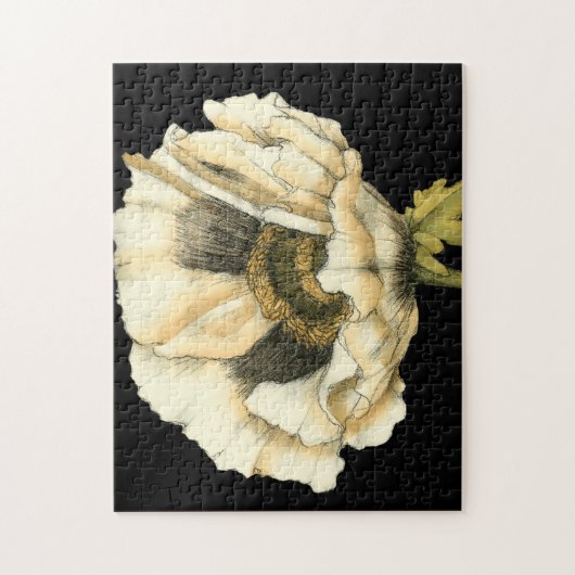 Cream Poppy Blume im schwarzen Hintergrund Puzzle (Vertikal)