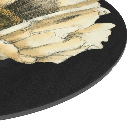 Cream Poppy Blume im schwarzen Hintergrund Schneidebrett (Ecke)