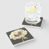 Cream Poppy Blume im schwarzen Hintergrund Steinuntersetzer (Seitenansicht)