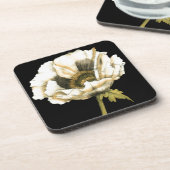Cream Poppy Blume im schwarzen Hintergrund Untersetzer (Linke Seite)