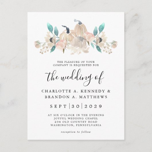 Cream Pumpkin und Eukalyptus Fall Chic Einladung Postkarte (Vorderseite)