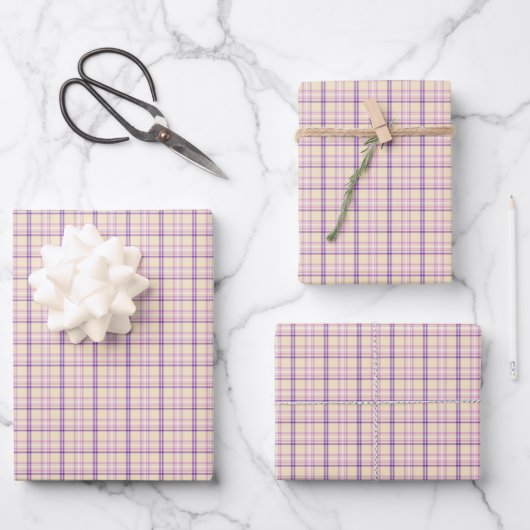 Cream Purple Plaid Classic Pattern Retro Geschenkpapier Set (Vorderseite)