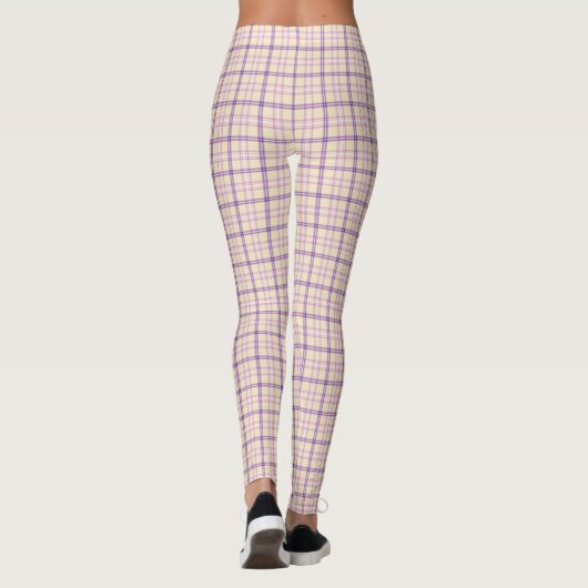 Cream Purple Plaid Classic Pattern Retro Leggings (Rückseite)