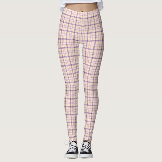 Cream Purple Plaid Classic Pattern Retro Leggings (Vorderseite)