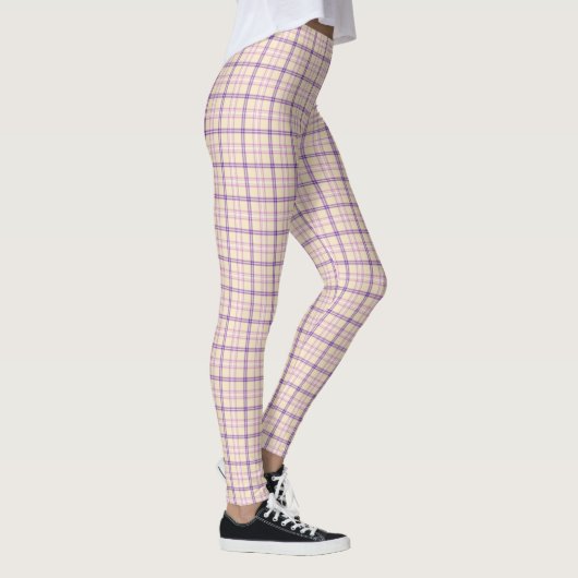 Cream Purple Plaid Classic Pattern Retro Leggings (Rechts)