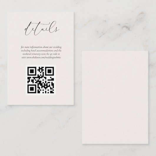 Cream QR Code Wedding Website Enclosure Card Begleitkarte (Vorne/Hinten)