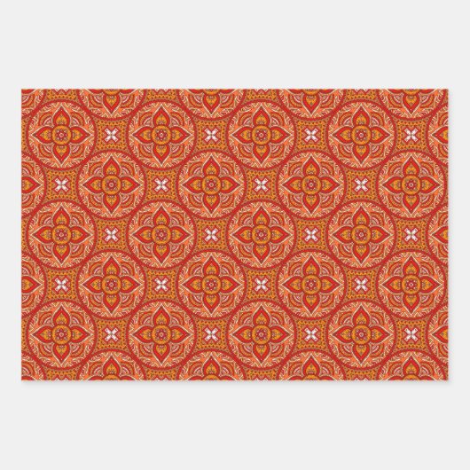 Cream Red and Orange Circle Mandala Geschenkpapier Set (Vorderseite 2)