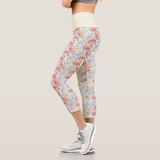 Cream-Red-Blue Paisley Muster High Waisted Capris (Links)