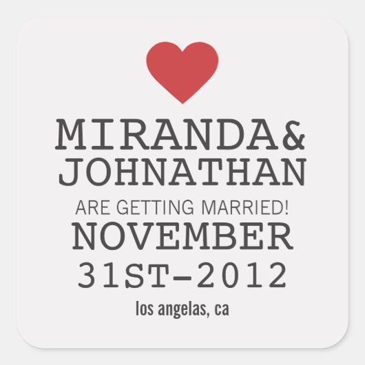 Cream & Red Bold Heart Save the Date Stickers (Vorderseite)