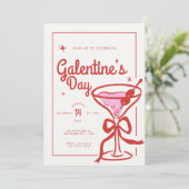Cream Red Bow Cocktail Galentine’s Day Einladung (Stehend Vorderseite)