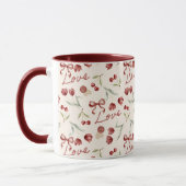 Cream Red Cherry Hearts Valentine's Day Love Bows Tasse (Links)