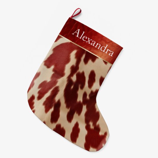 Cream Red Cowhide Weihnachtsname Großer Weihnachtsstrumpf (Vorderansicht (hängend))