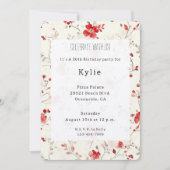 Cream Red Floral Birthday   Einladung (Vorderseite)