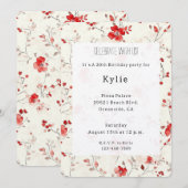 Cream Red Floral Birthday   Einladung (Vorne/Hinten)