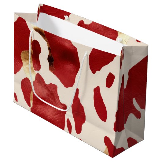 Cream Red Gold Western Cowhide Howdy Große Geschenktüte (Vorderseite Schrägansicht)