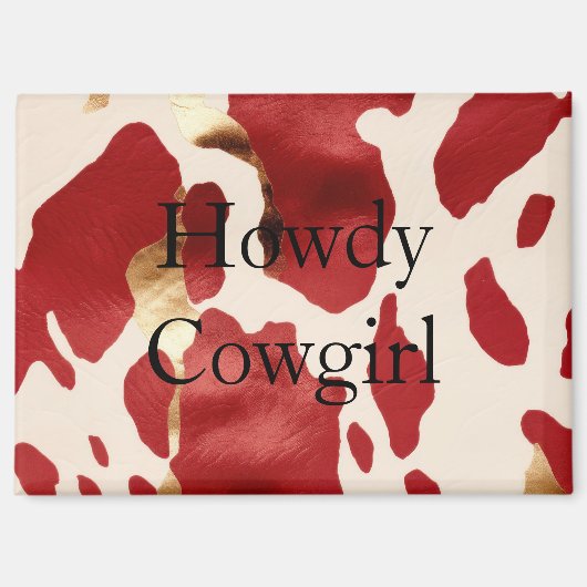 Cream Red Gold Western Cowhide Howdy Magnet (Vorderseite)