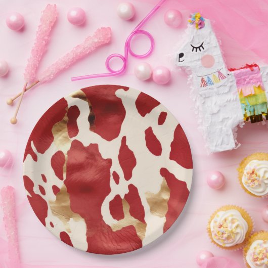 Cream Red Gold Western Cowhide Howdy Pappteller (Party)