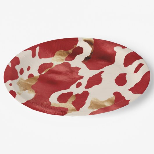 Cream Red Gold Western Cowhide Howdy Pappteller (Schrägansicht)