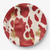 Cream Red Gold Western Cowhide Howdy Pappteller (Vorderseite)