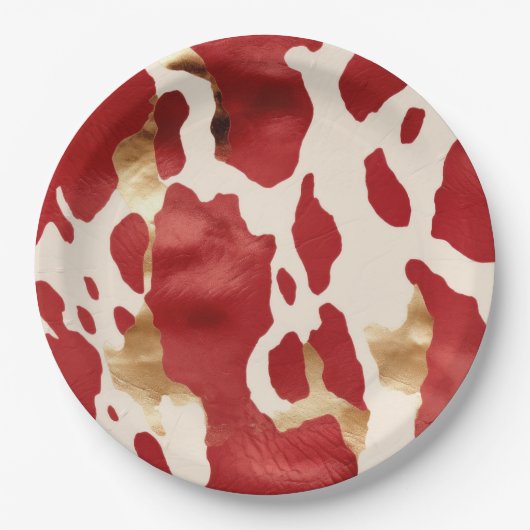 Cream Red Gold Western Cowhide Howdy Pappteller (Vorderseite)